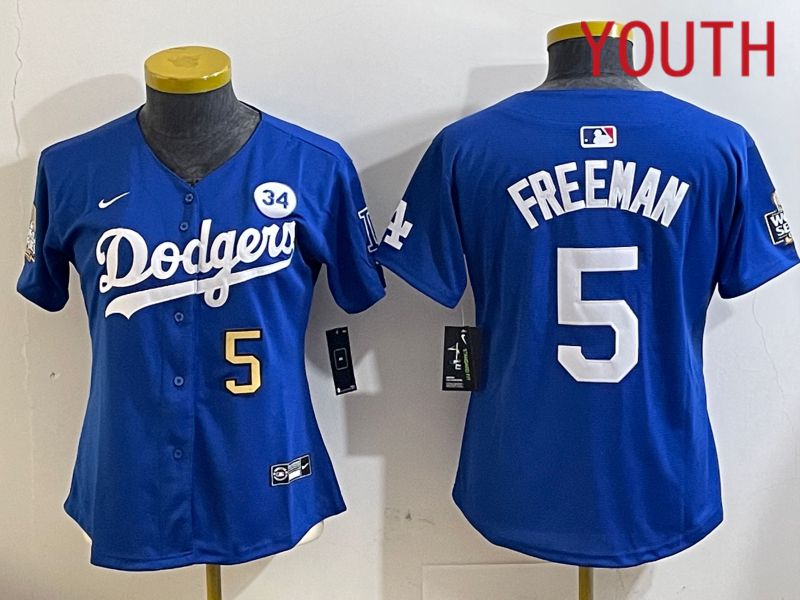 Youth Los Angeles Dodgers 5 Freeman Blue Game 2024 Nike MLB Jersey style 112113